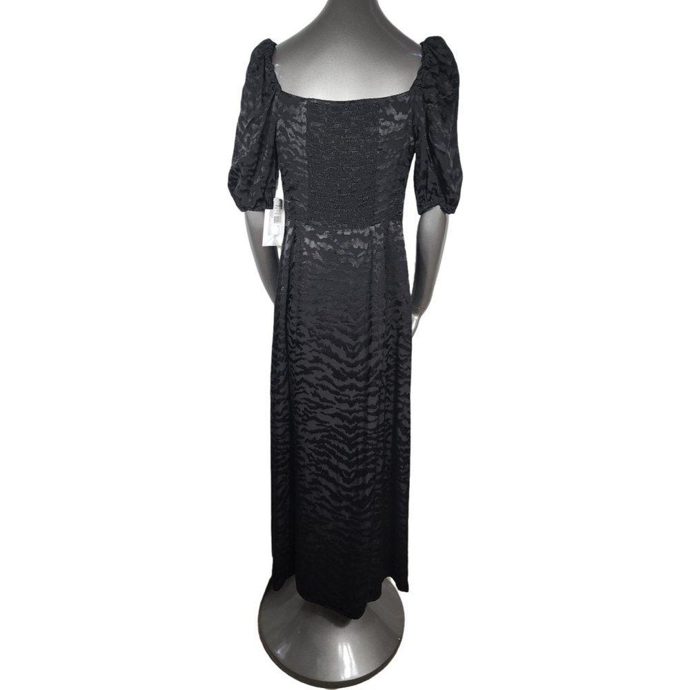 Good American NWT Black Maxi Dress Slit Corset Puff Sleeve Ruched 2 - Picture 7 of 8